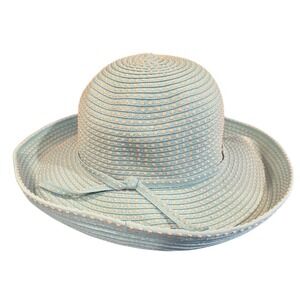 Sun N Sand Cloche Hat Womens Blue Straw Ribbon Accent Summer Beach Sun Hat